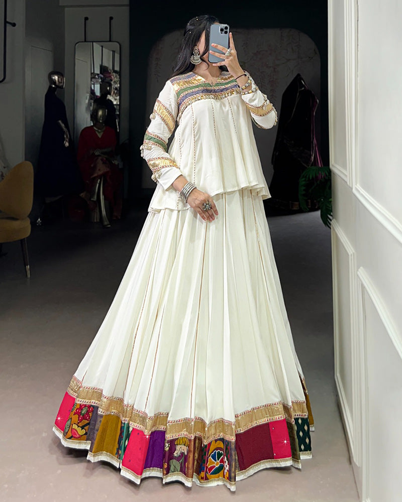 Traditional White Ethnic Lehenga Choli for Navratri Celebration