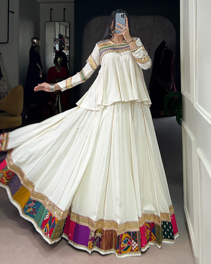 Traditional White Ethnic Lehenga Choli for Navratri Celebration