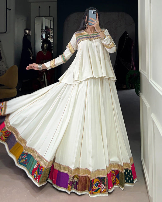 Traditional White Ethnic Lehenga Choli for Navratri Celebration