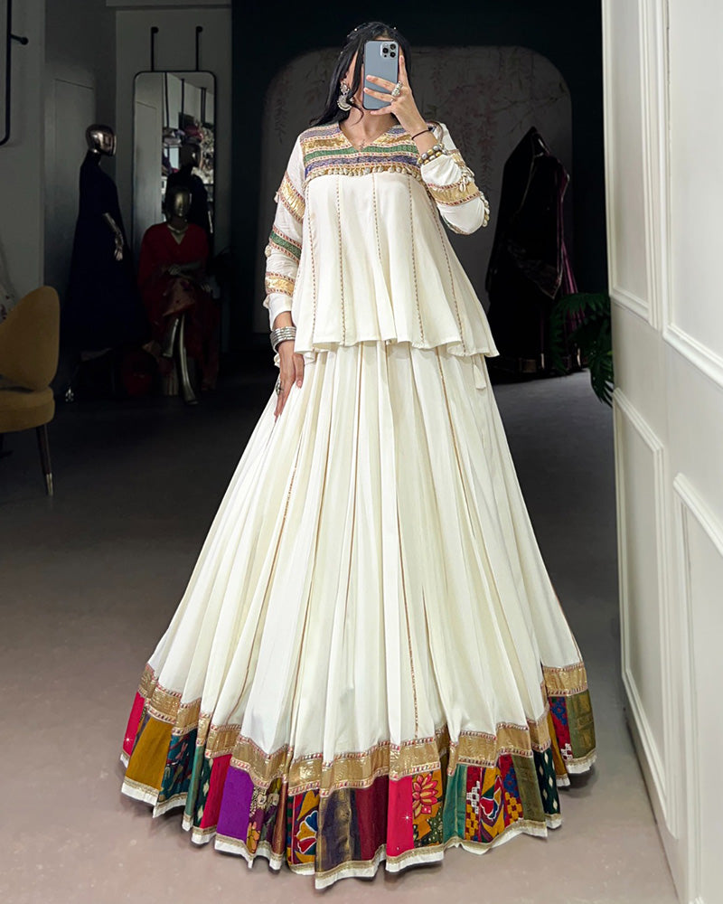 Traditional White Ethnic Lehenga Choli for Navratri Celebration