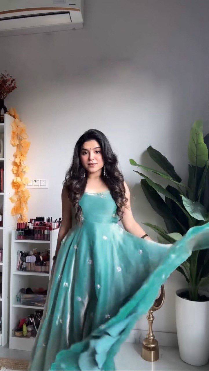 Sea Green Anarkali Suit Set with Thread & Sequin Work | Dresses For Women Party Wear