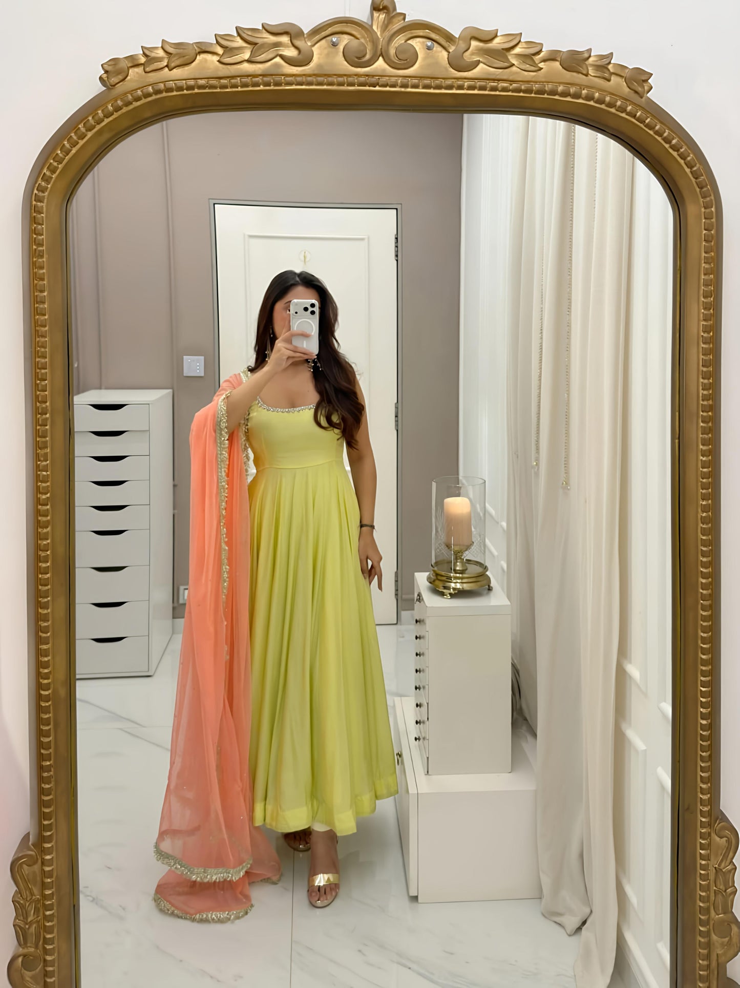 Sangeet Special Yellow Anarkali Suit Set with Pink Dupatta | Designer Festive & Party Wear for Women