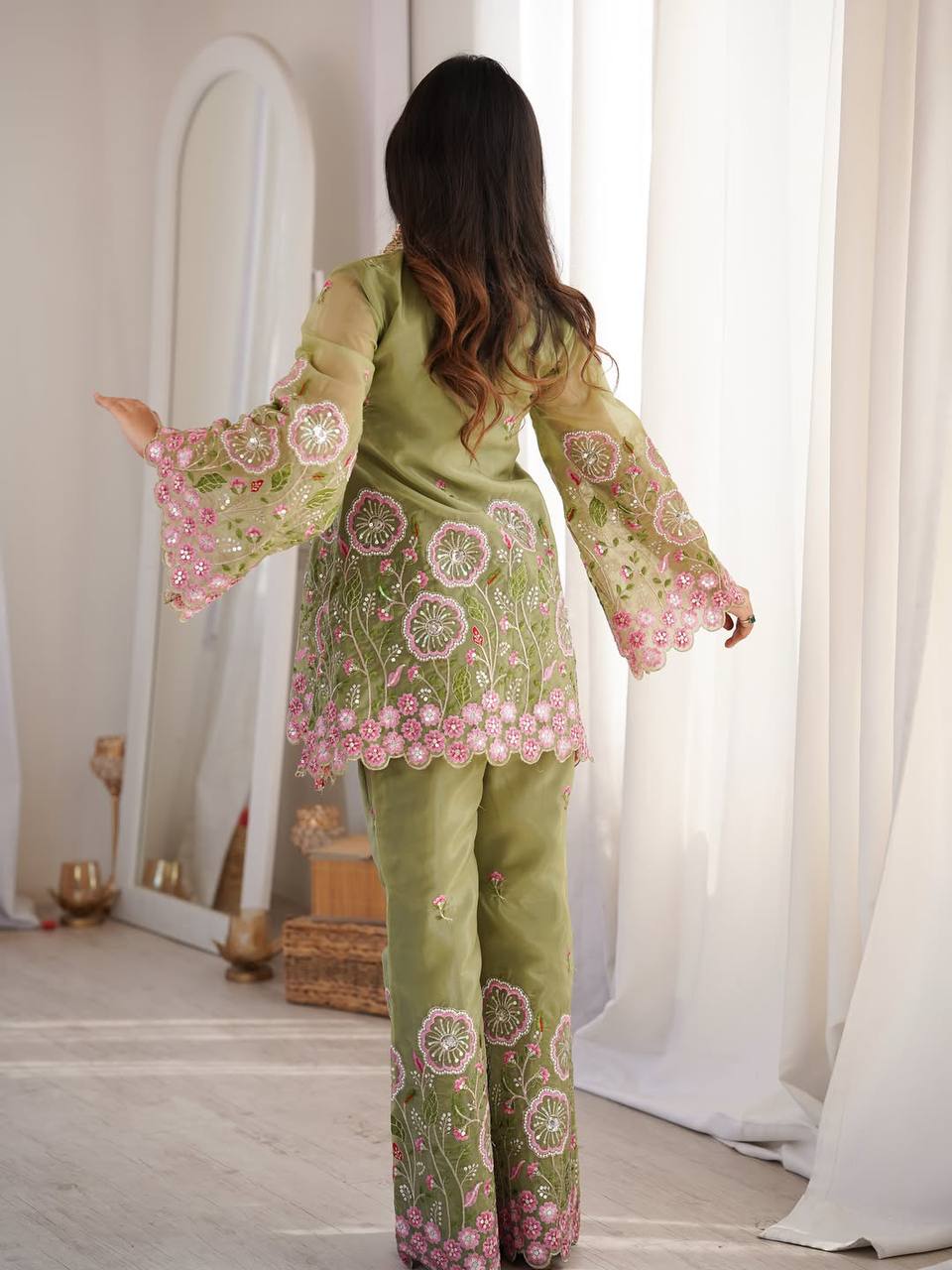 Olive Green Palazzo Suit Set for Women | Designer Embroidered Party Wear Wedding & Sangeet Outfit