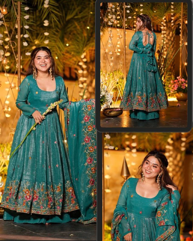 Luxury Embroidered Crunchy Silk Anarkali Gown Sharara Set with Dupatta