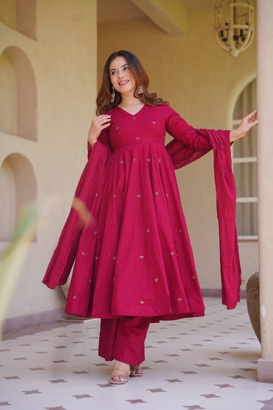 Festive Wear Roman Silk Anarkali Gown Suit Set with Palazzo & Chanderi Dupatta Set | Wedding, Engagement & Reception Outfit