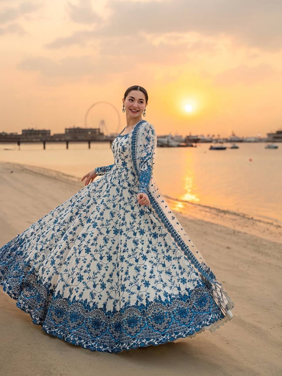 Floral Georgette Anarkali Dress with Dupatta - Embroidered Party Wear Gown for Women