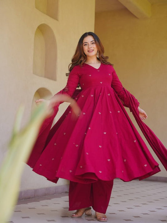 Festive Wear Roman Silk Anarkali Gown Suit Set with Palazzo & Chanderi Dupatta Set | Wedding, Engagement & Reception Outfit