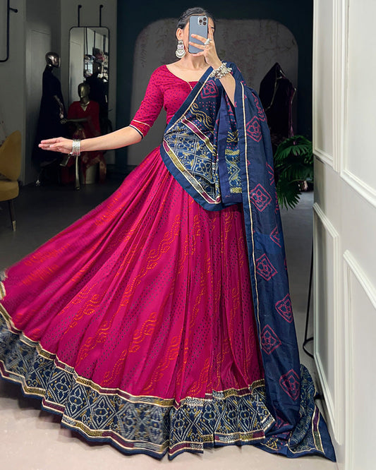 Festive Pink Tussar Silk Bandhej Lehenga Choli for Weddings and Parties
