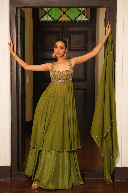 Wedding Wear Mint Mehendi Green Anarkali Set