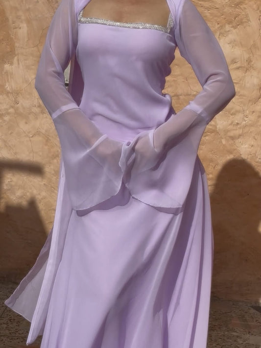 Iconic Lavender indo western Bell Sleeves With Fully Stitched Lehenga Set