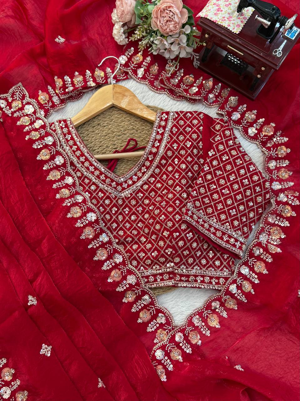 Bridal Red Fancy Silk Saree For Wedding & Reception Wear