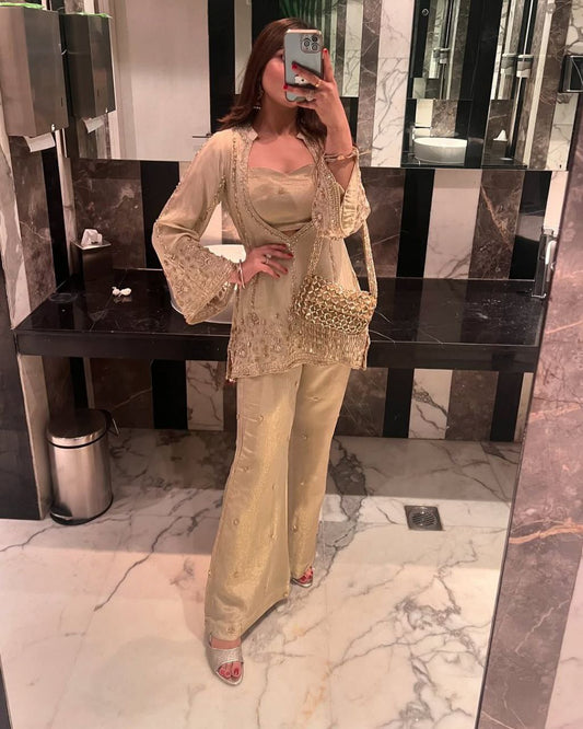 Partywear Chinon Silk Palazzo Suit Set for Women