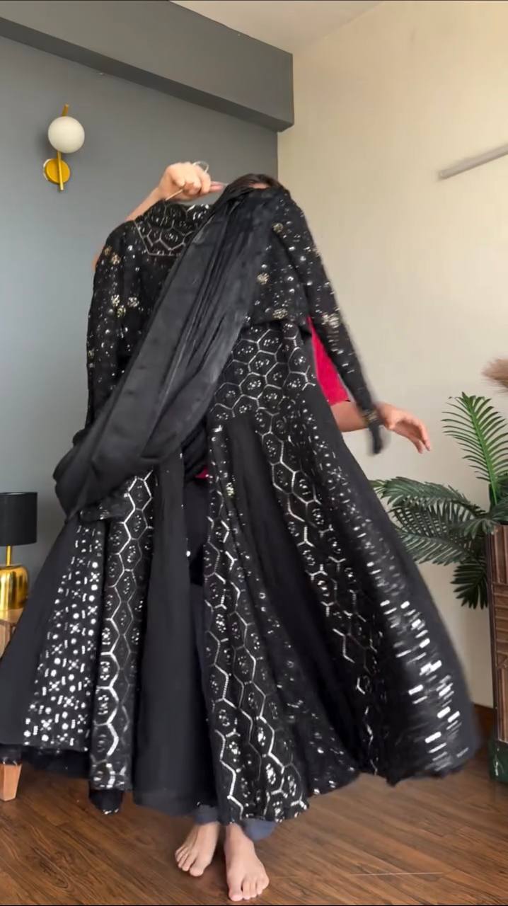 Ready-to-Wear Midnight Black Fully Stitched Lehenga Sharara Set |Fully Stitched Lehenga Sharara for Women