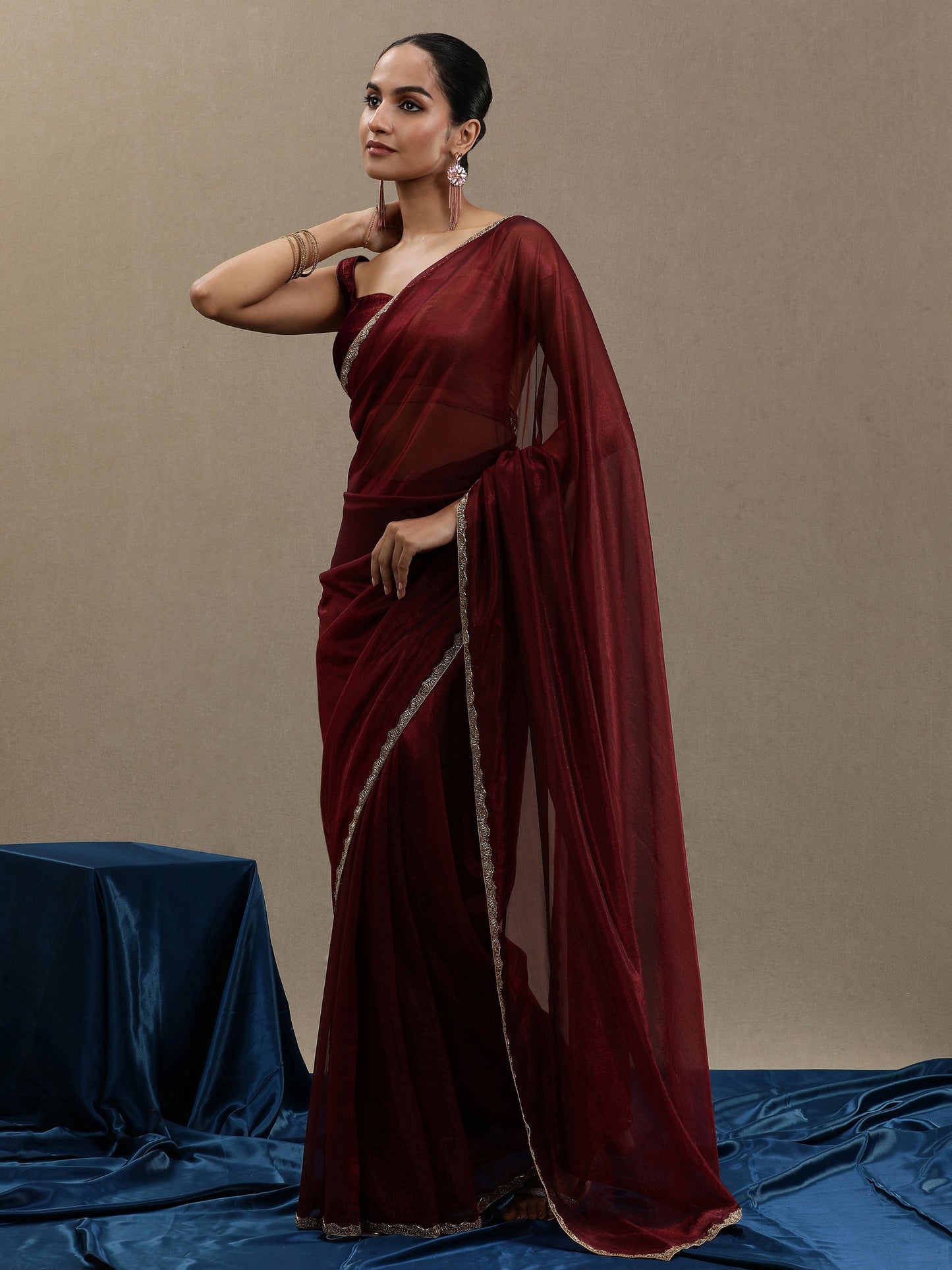Fancy Soft Organza Maroon Saree