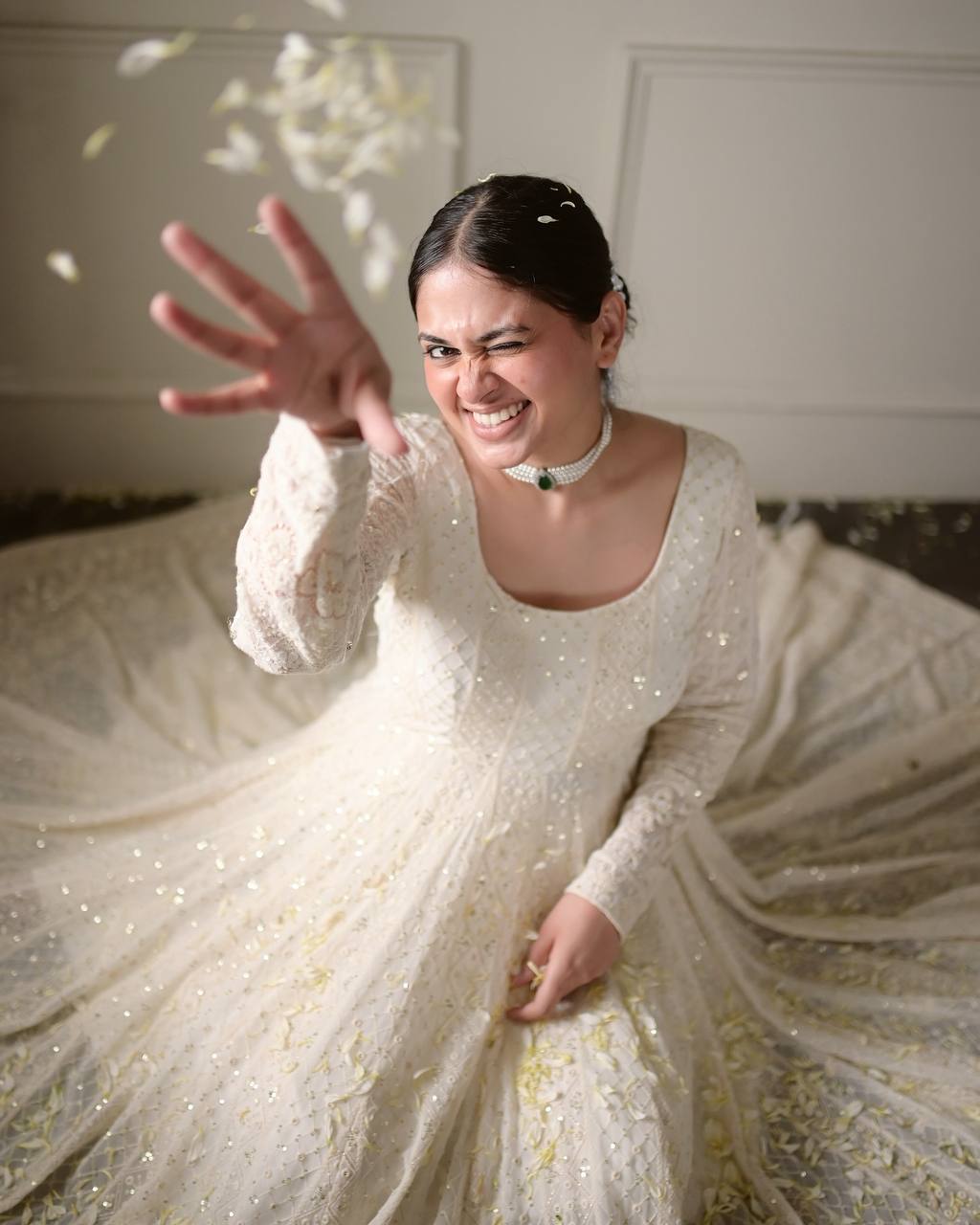 Off-White Fully Stitched Anarkali Suit Set | Fully Stitched Georgette Wedding Wear Gown  for Women