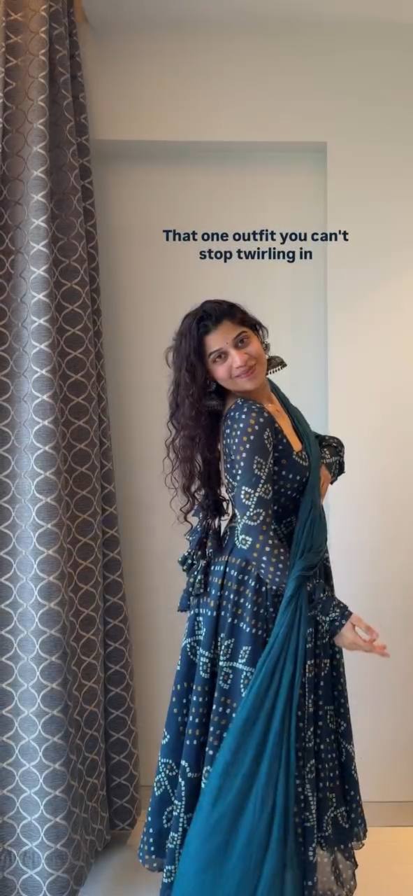 Teal Blue Printed Georgette Women's Anarkali Suit Set