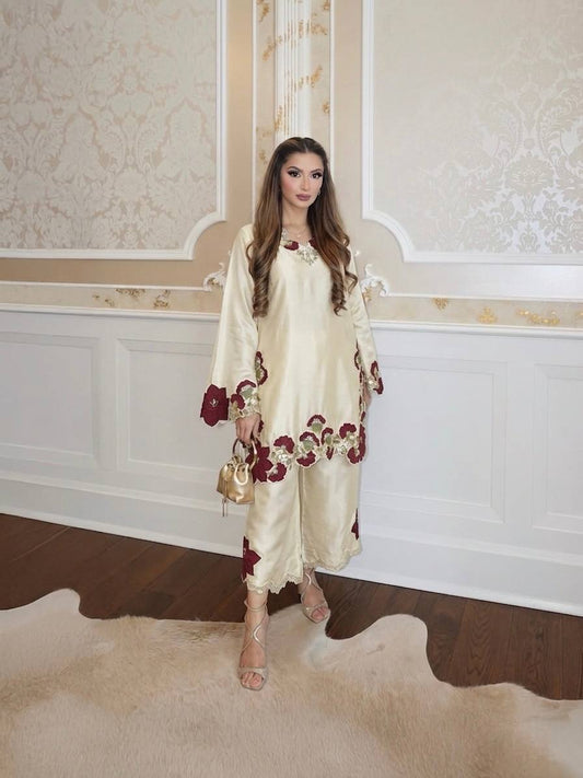 Rakhi Special Ivory Floral Embroidered Pakistani Suit Set with Dupatta | Luxury Festive Wear for Women