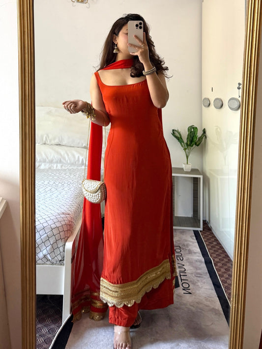 Festive Wear Rust Orange Anarkali Gown Suit Set with Dupatta For Women | Trending Festive Ethnic Women's Festive Wear