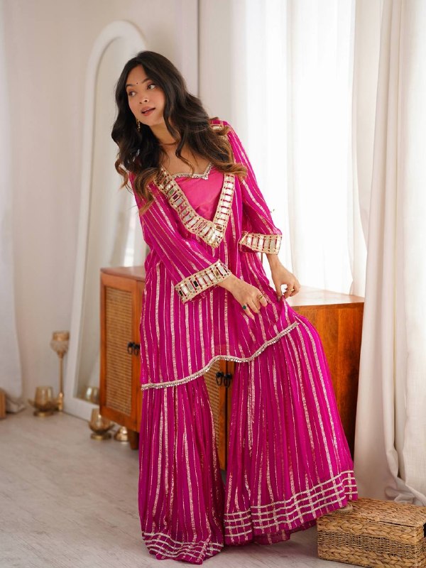 Festive Wear Rani Pink Mirror Work Sharara Suit Set for Women | Trending Designer Outfit