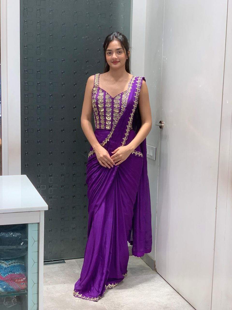 Party Wear Ready to Wear Crape Silk Saree with Embroidered Blouse for Women