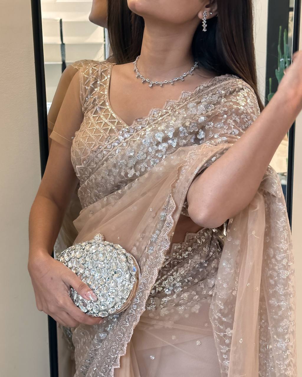 Premium Party Wear Soft Net Saree with Fancy Sequin Thread Work