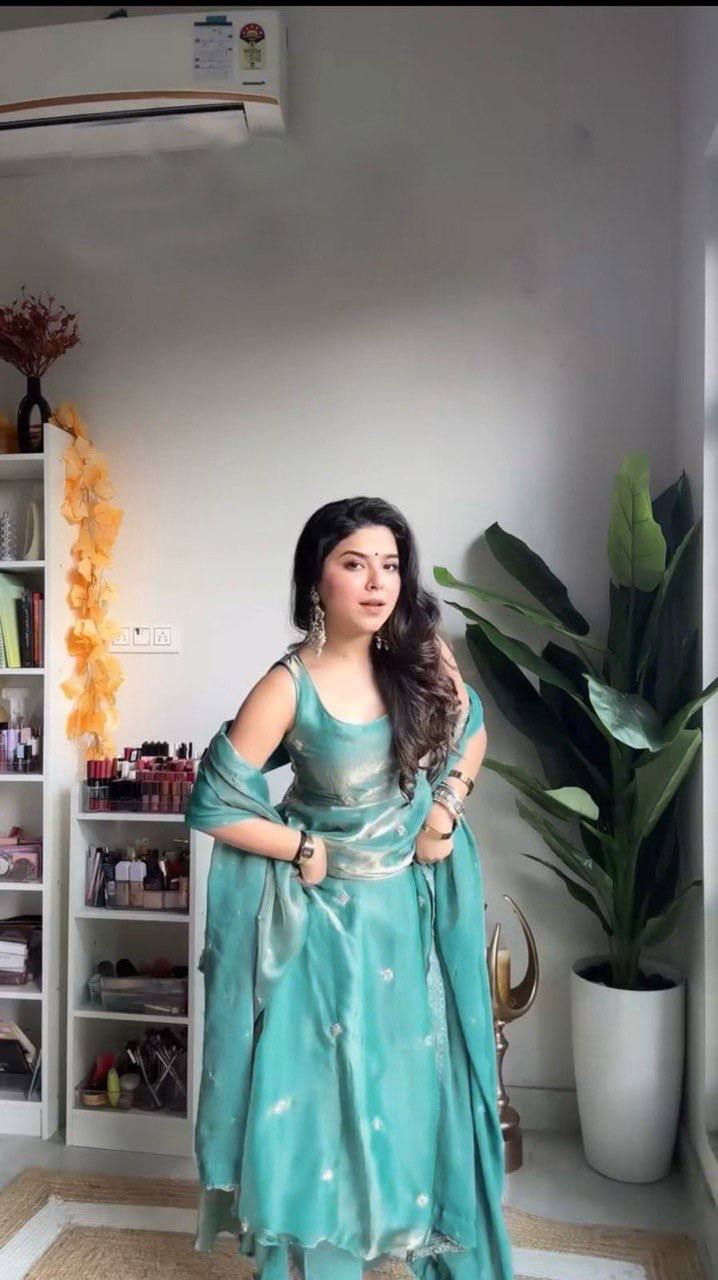 Sea Green Anarkali Suit Set with Thread & Sequin Work | Dresses For Women Party Wear