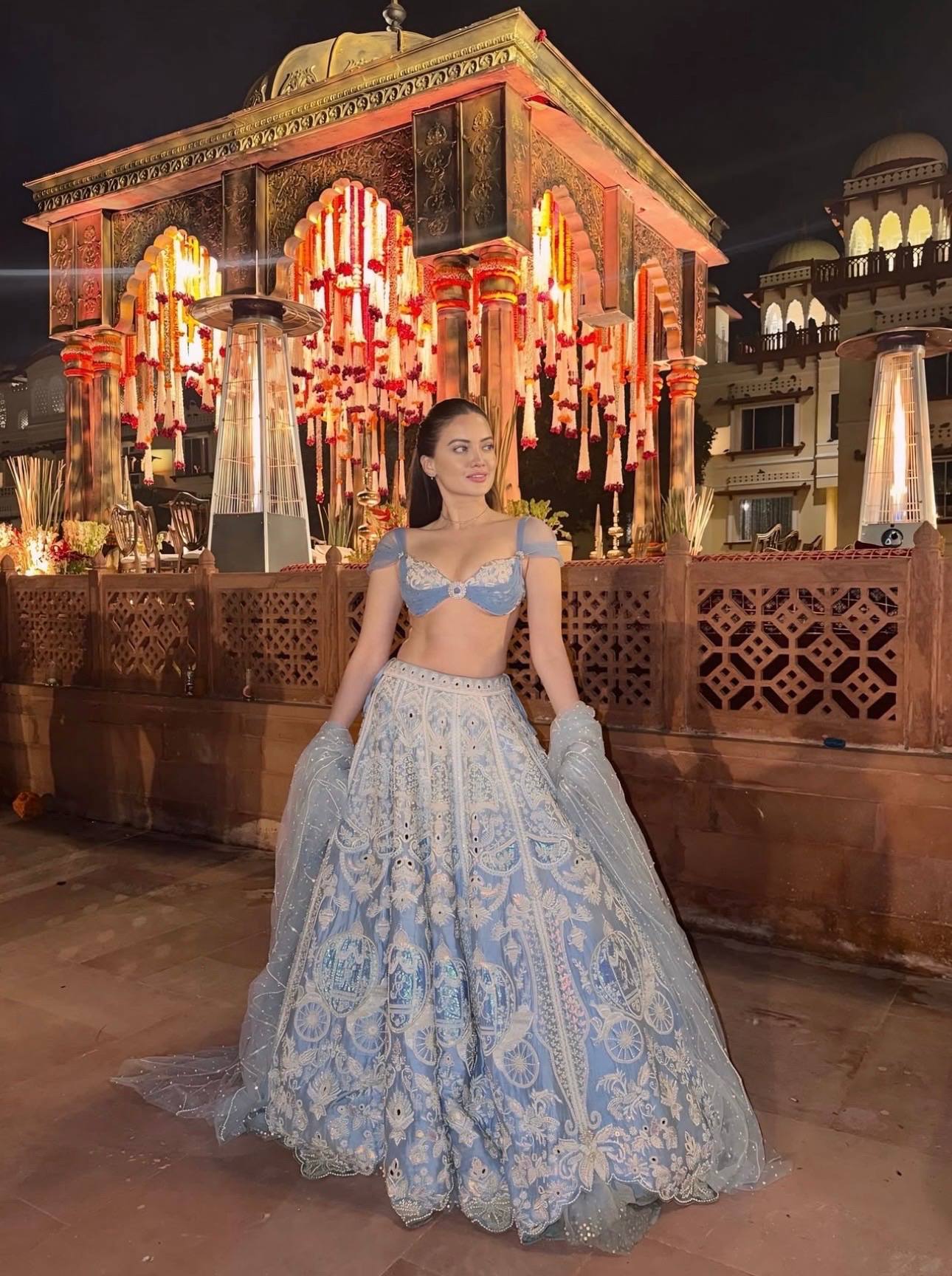 Luxury Ice Blue Bridal Lehenga Choli Set with Resham Dori & Rainbow Sequins Work