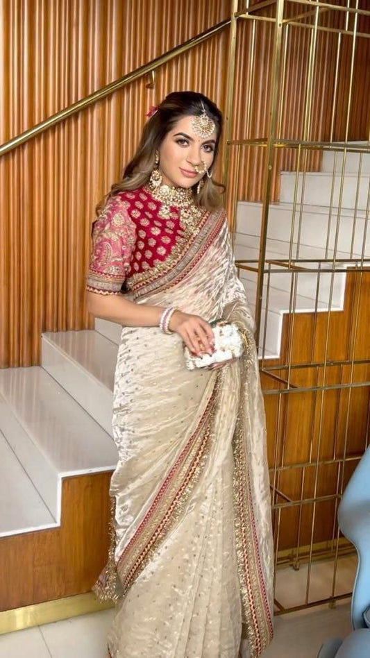 Ivory Elegance Jimmy Choo Saree Set for Women