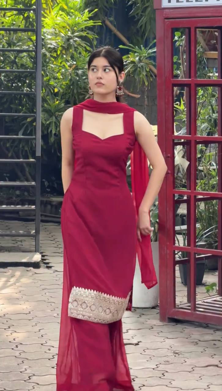 Modern Georgette Straight Kurta Palazzo Sharara Set