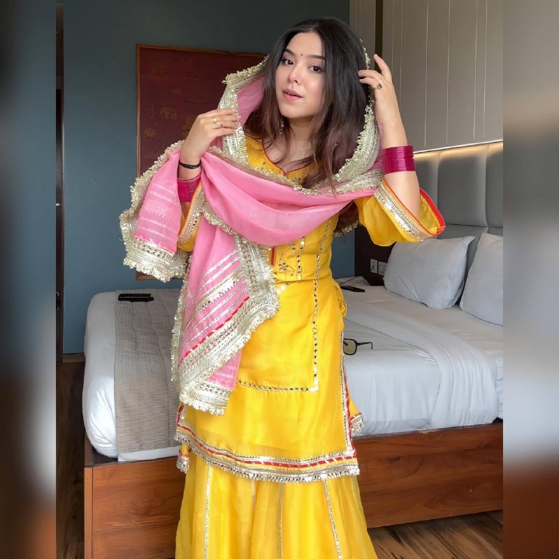 Sunshine Yellow Readymade Sharara Suit Set with Pink Dupatta – Mirror Work Festive Wear for Women