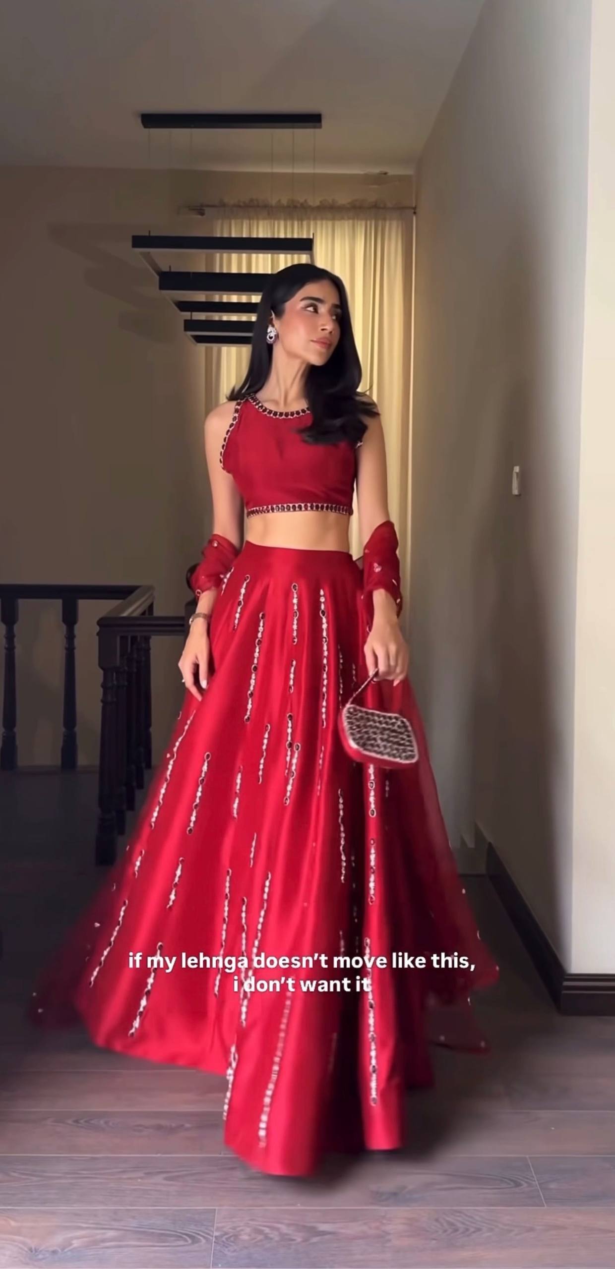 Designer Ruby Red Satin Silk Lehenga Choli Set for Women