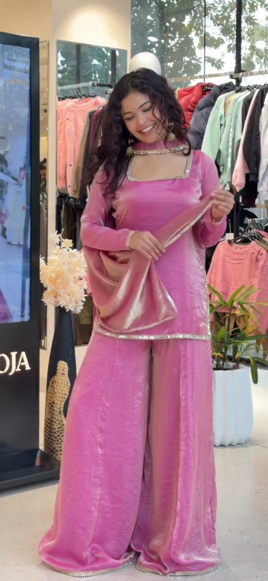 Soft Fendy Silk Partywear Kurta Palazzo Sharara Suit Set