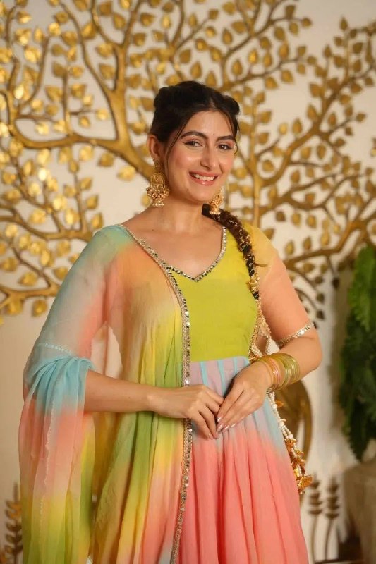 Multicolor Faux Georgette Anarkali Suit with Palazzo & Dupatta | festive wear suit set