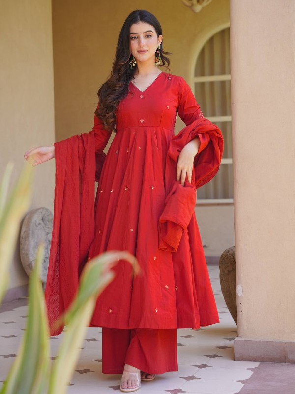 Festive Wear Roman Silk Anarkali Gown Suit Set with Palazzo & Chanderi Dupatta Set | Wedding, Engagement & Reception Outfit