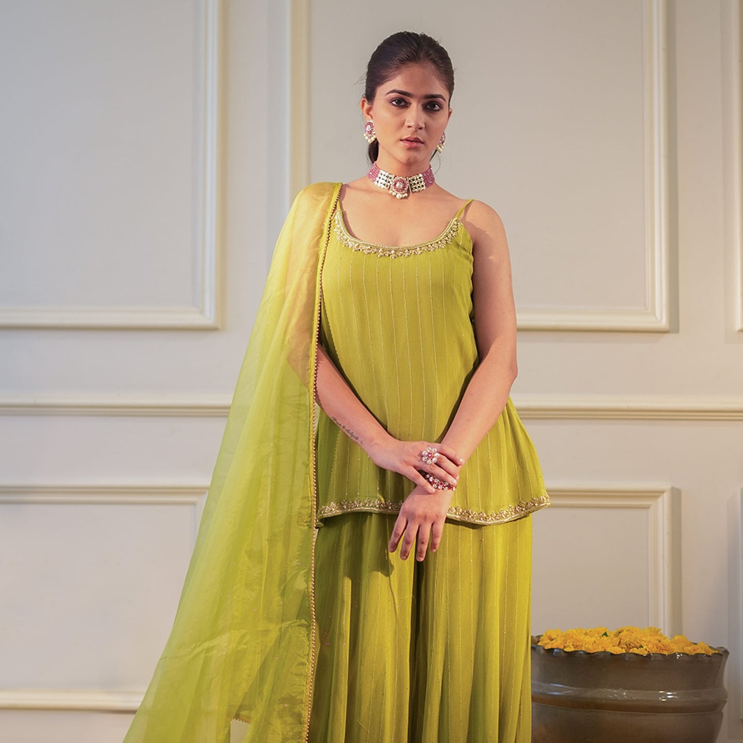 Festive Lime Green Sharara Suit Set | Luxury Traditional Wear for Women