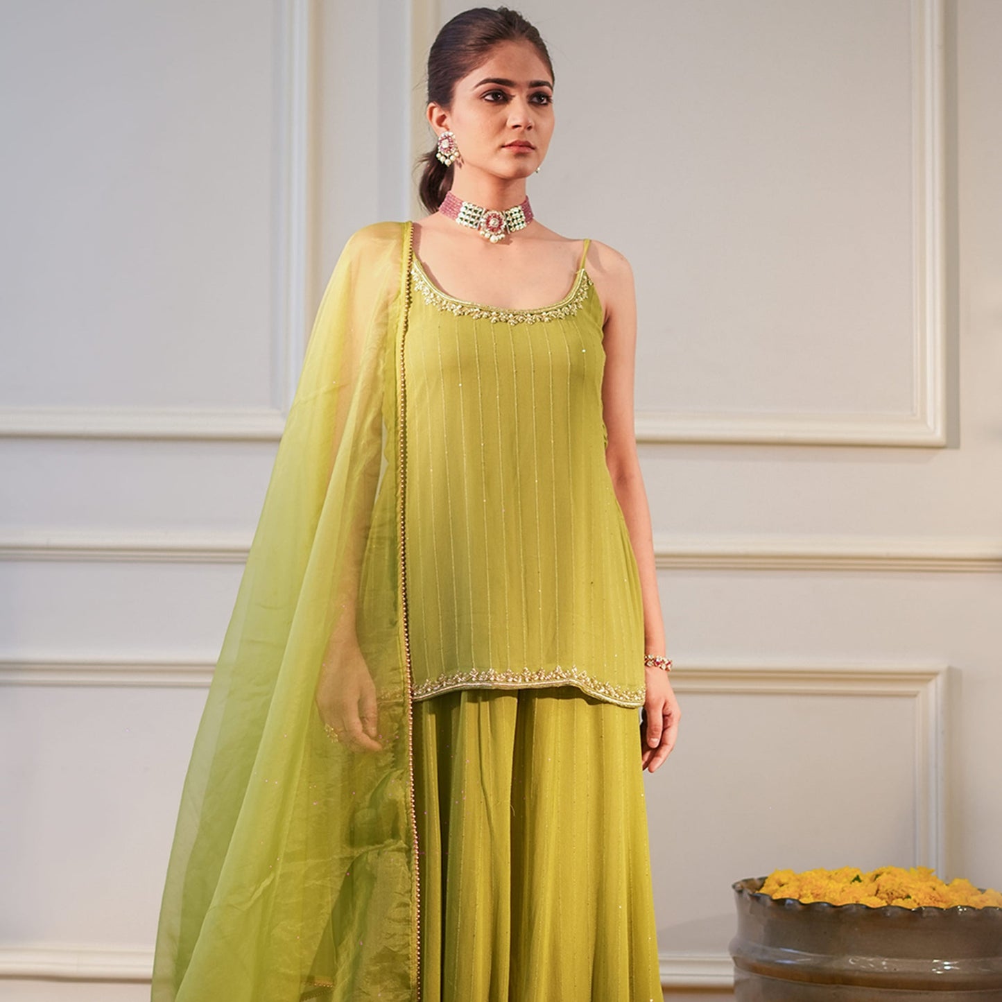 Festive Lime Green Sharara Suit Set | Luxury Traditional Wear for Women