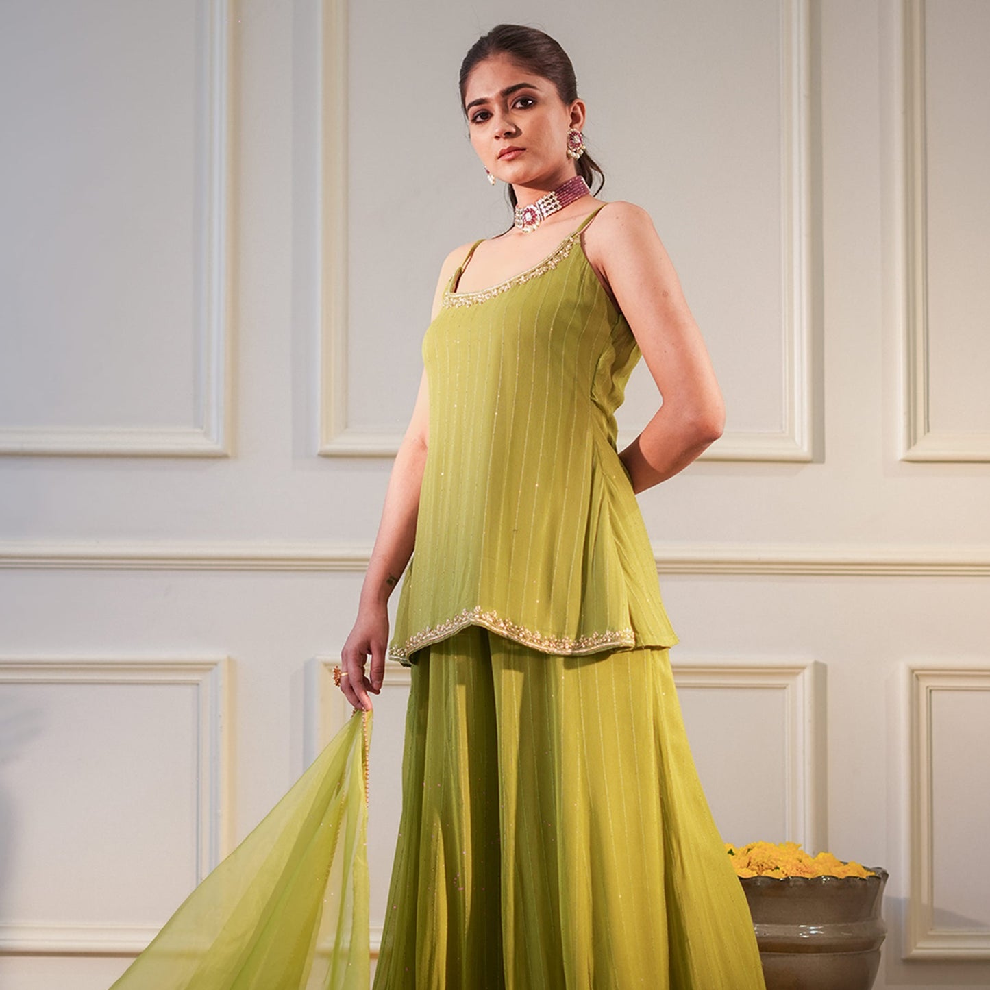 Festive Lime Green Sharara Suit Set | Luxury Traditional Wear for Women