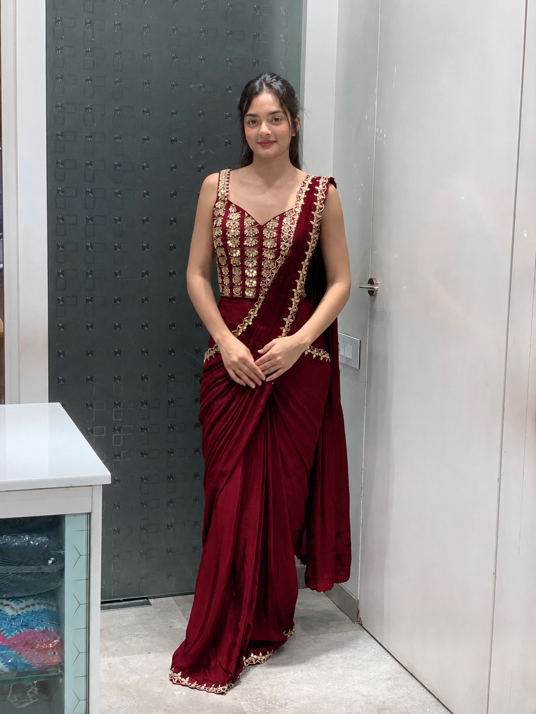 Party Wear Ready to Wear Crape Silk Saree with Embroidered Blouse for Women