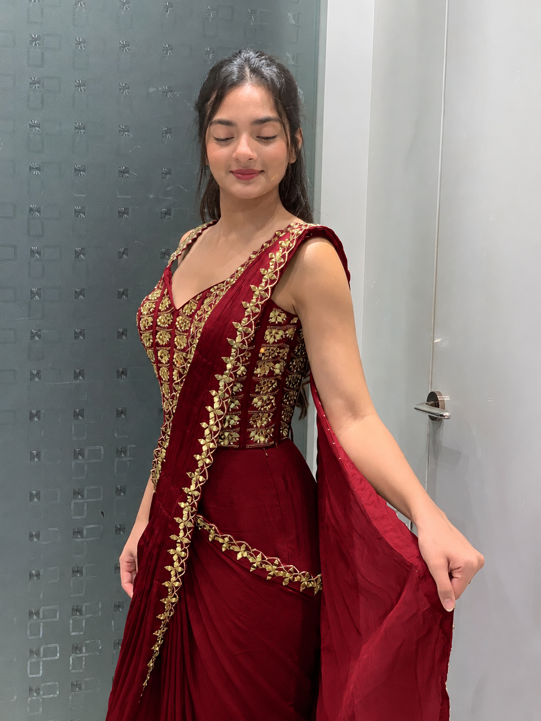 Party Wear Ready to Wear Crape Silk Saree with Embroidered Blouse for Women