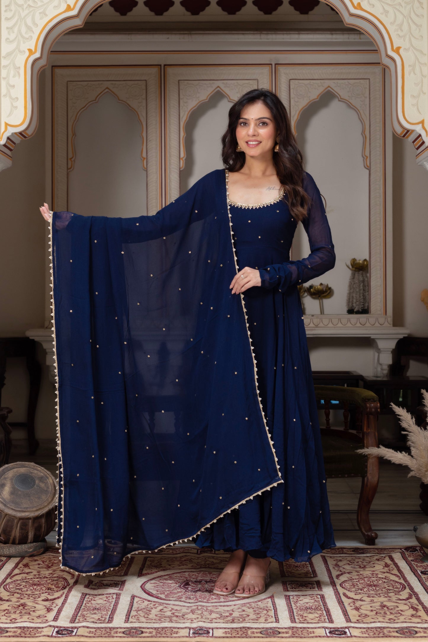 Party Wear Blue Georgette Anarkali Suit Set