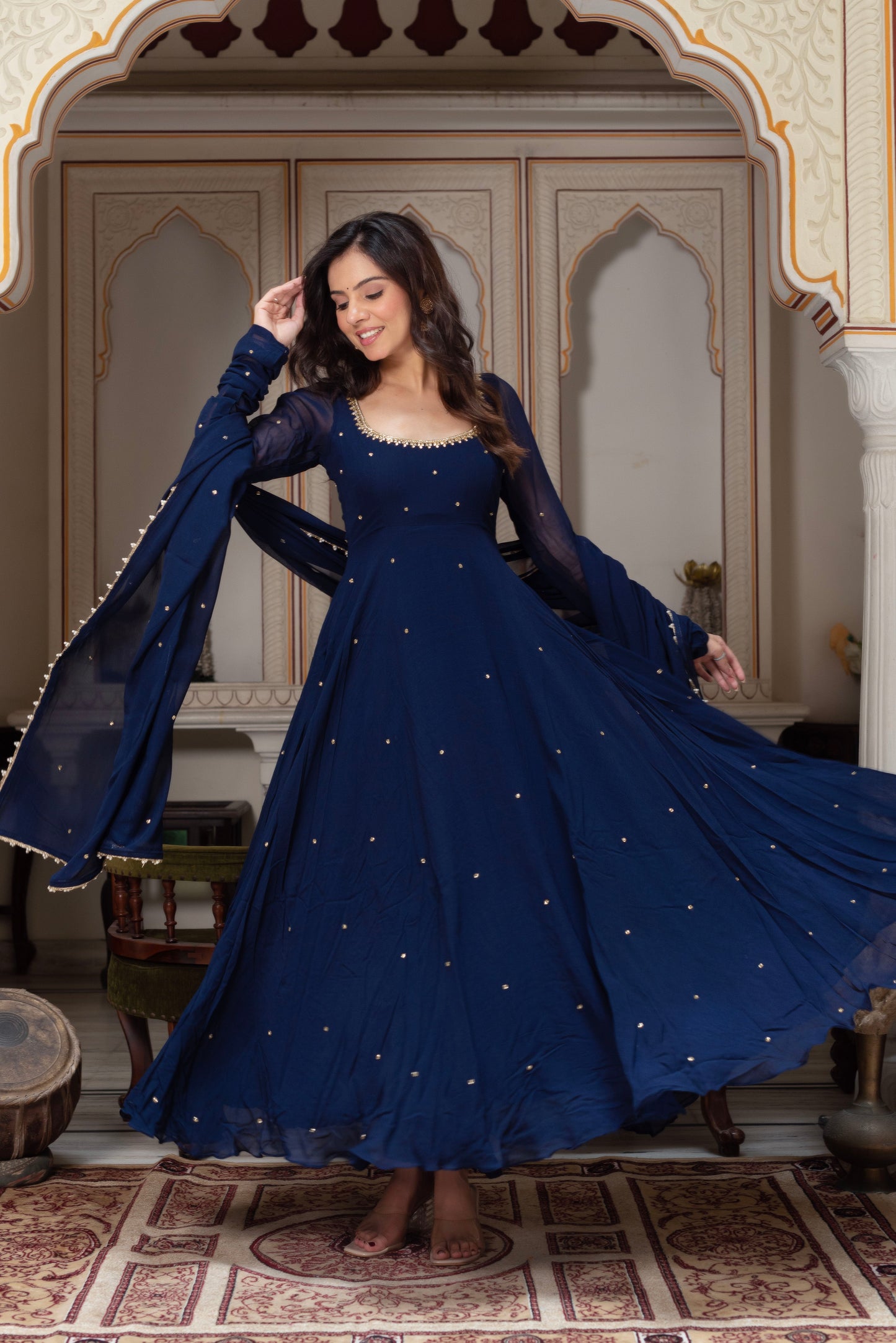 Party Wear Blue Georgette Anarkali Suit Set