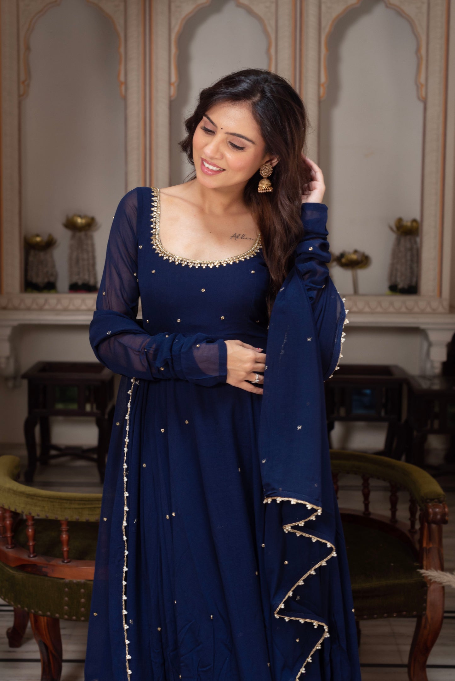 Party Wear Blue Georgette Anarkali Suit Set