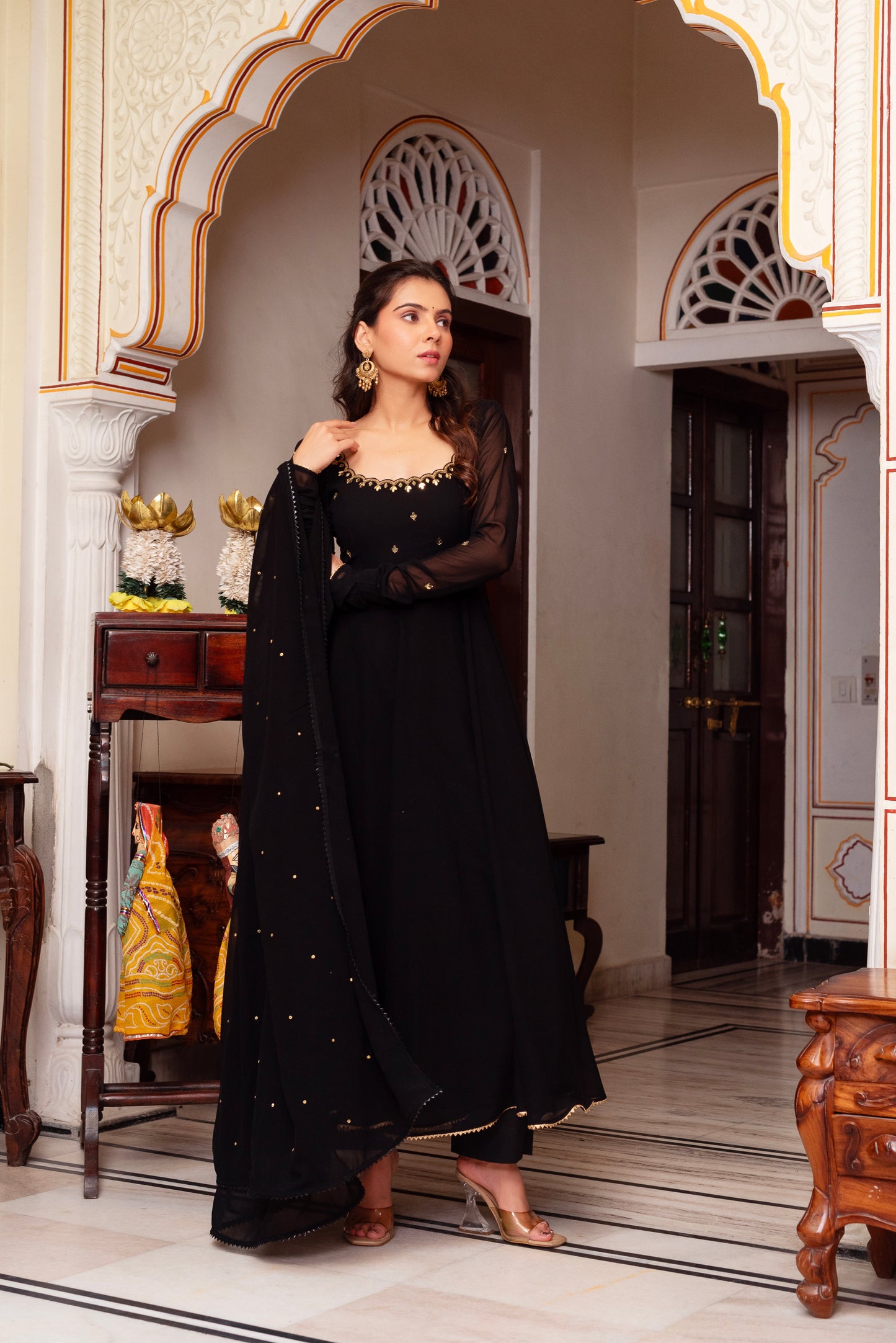 Black Georgette Anarkali Suit Set