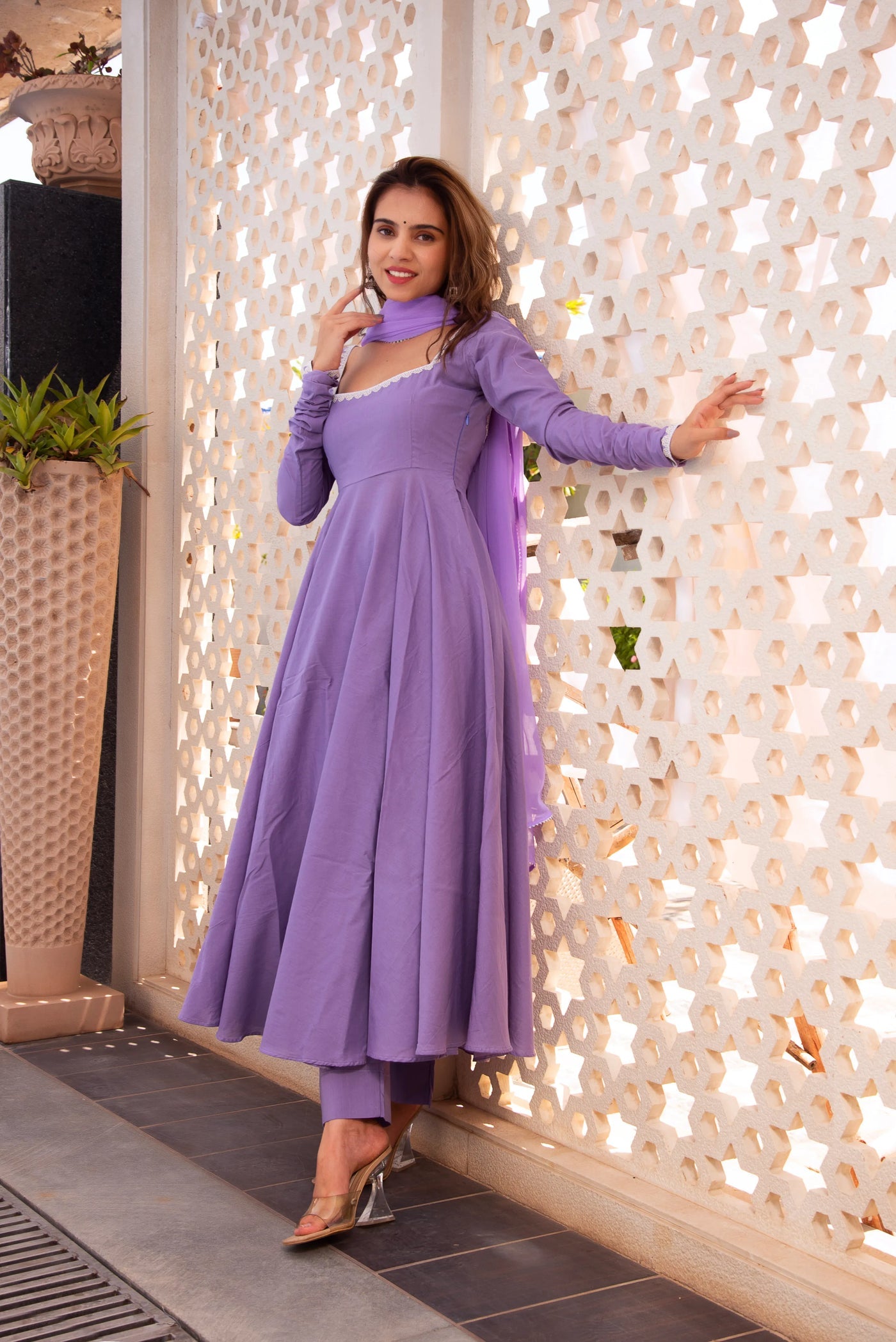 Designer lavender Anarkali dress