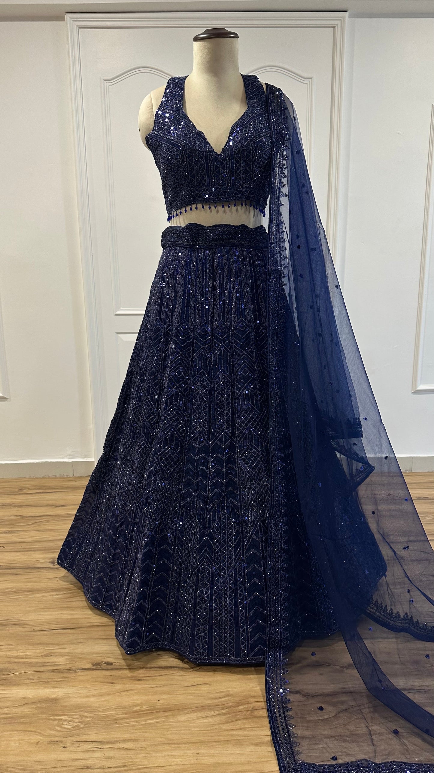 Amazing Navy Blue Heavy Sequins Dori Worked Net Lehenga Choli