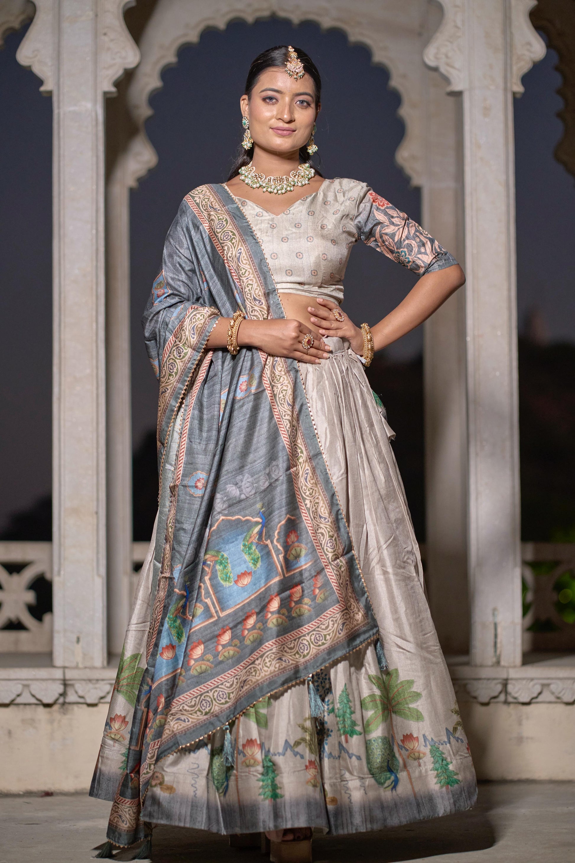 Magnificent Pure Manipuri Silk Printed Lehenga Choli Set - Ethnicwish