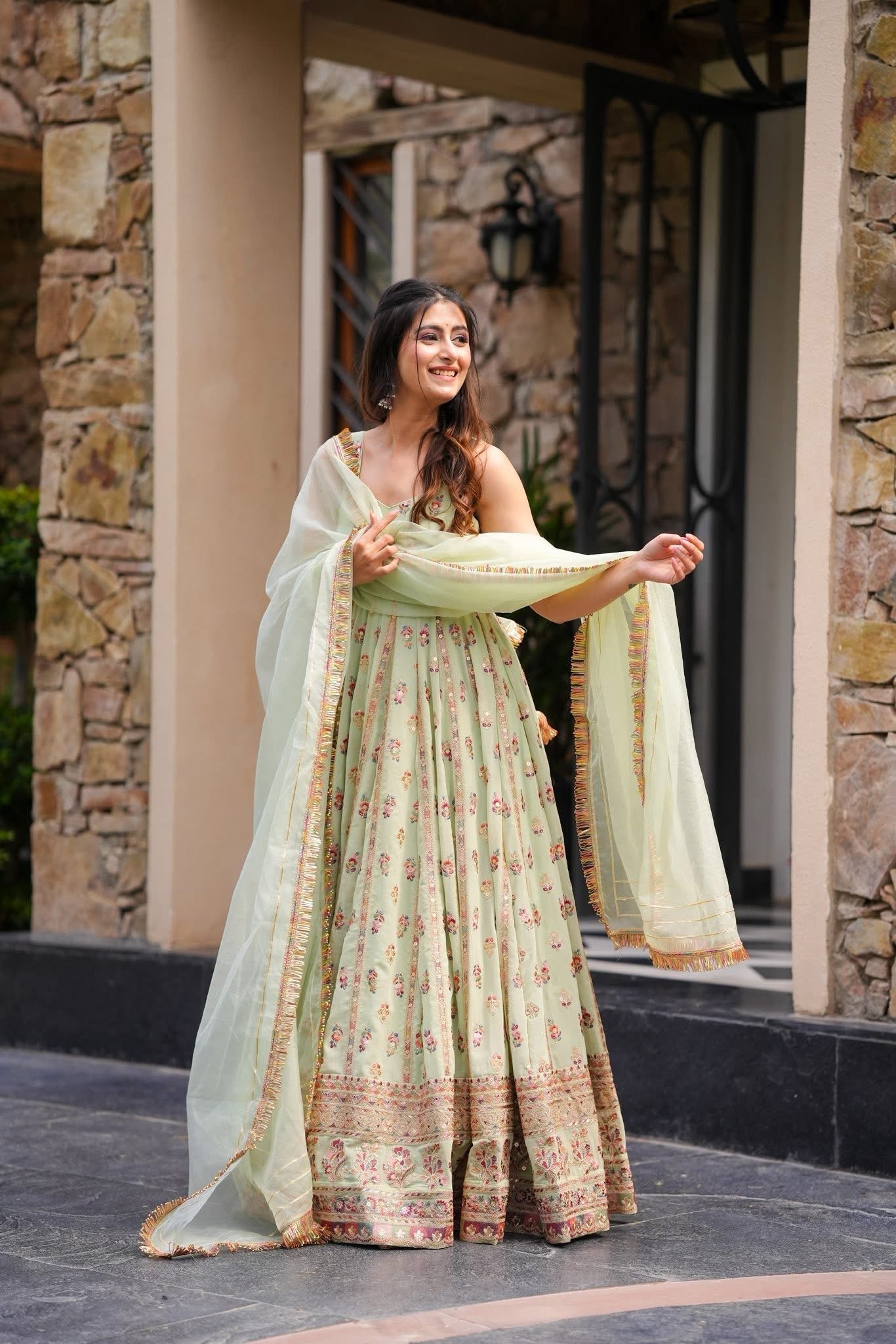 New Pastel Blossom Anarkali Set – Faux Georgette | S to XXL
