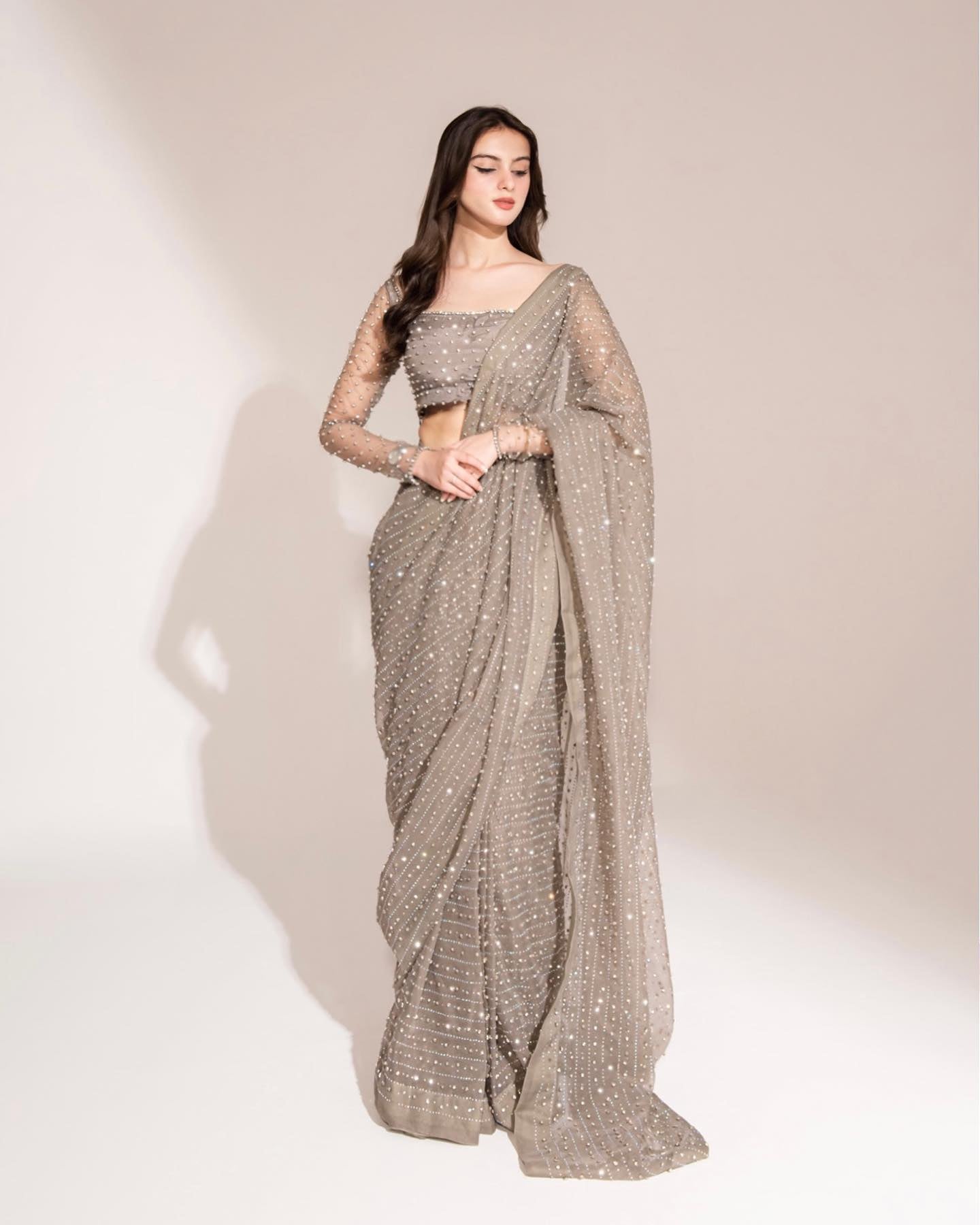 Designer Party Wear Grey Saree For Women | Wedding Reception Wear