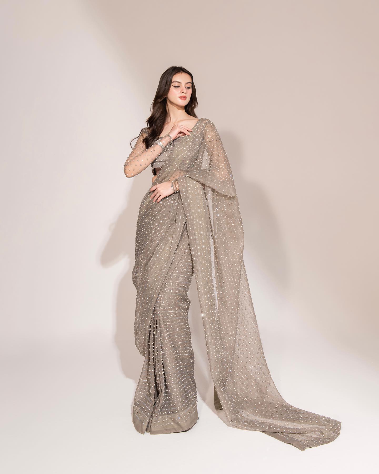 Designer Party Wear Grey Saree For Women | Wedding Reception Wear