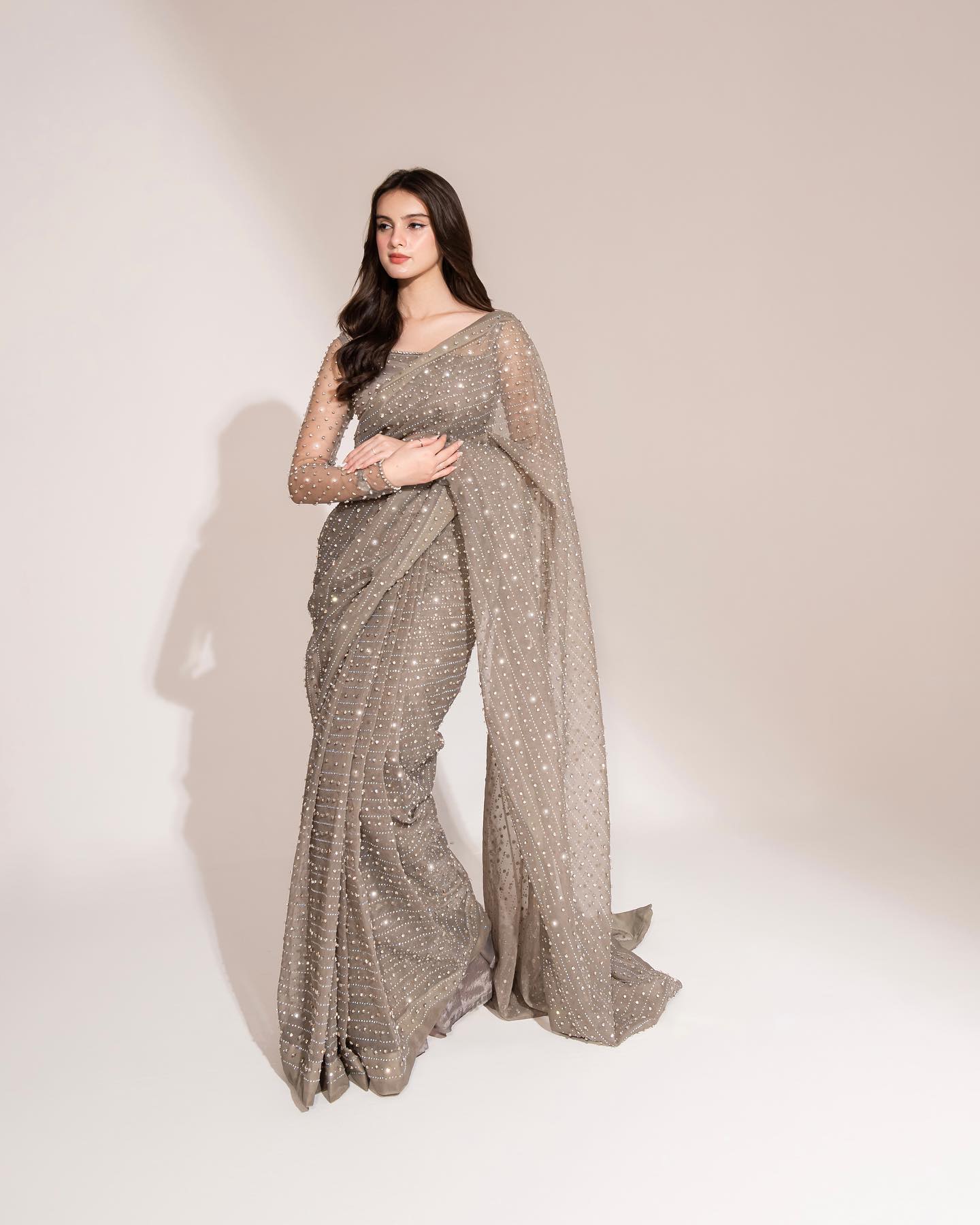 Designer Party Wear Grey Saree For Women | Wedding Reception Wear